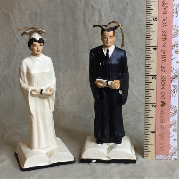 Vintage Chalkware Graduation Figures Dated 1958 - Picture 4 of 15